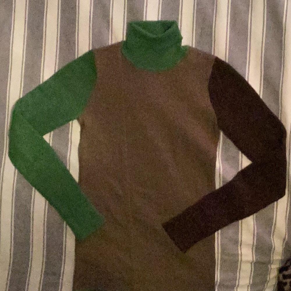 Green and Brown Colorblock Turtleneck Sweater